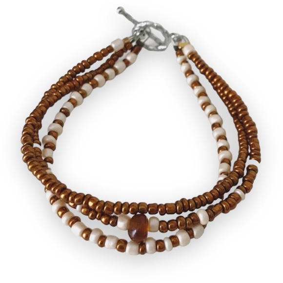 Cream & Bronze Beaded Bracelet - Picture 2 of 5